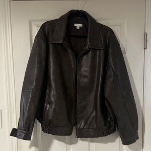 Topshop Dark Brown Faux Leather Bomber Jacket in US 8-10
